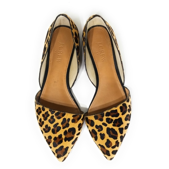 J CREW Womens Zoe Calf Hair Leopard D'orsay Leather Flats Pointed Toe Size 6 - Picture 8 of 9